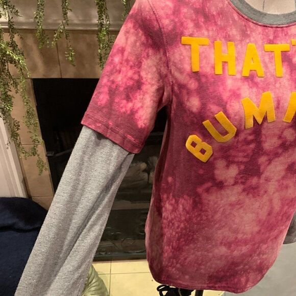 Urban Pipeline That's a Bummer pink bleached ringer tee with gray long sleeves L - Picture 3 of 8